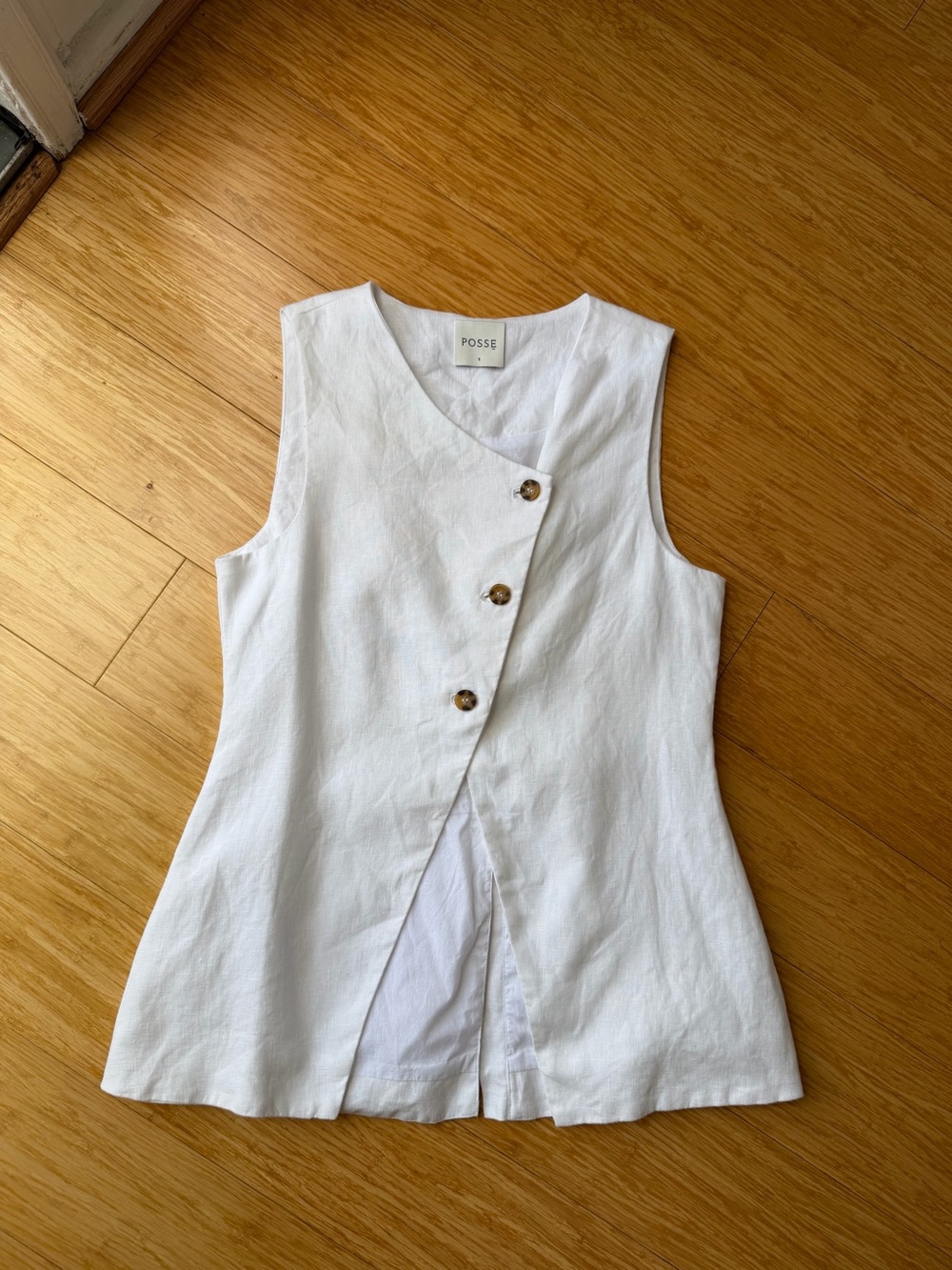 POSSE Gigi Gilet White Linen Asymmetric Long Vest Size Small - Picture 2 of 10